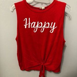 Red, sleeveless tee